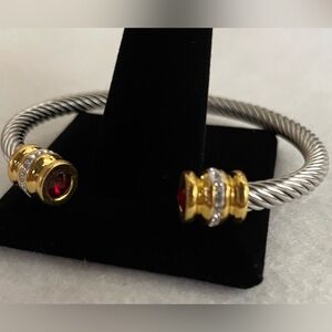 Gorgeous Red & Gold Stainless Steel Twisted Cable with Rhinestones, NWOT!